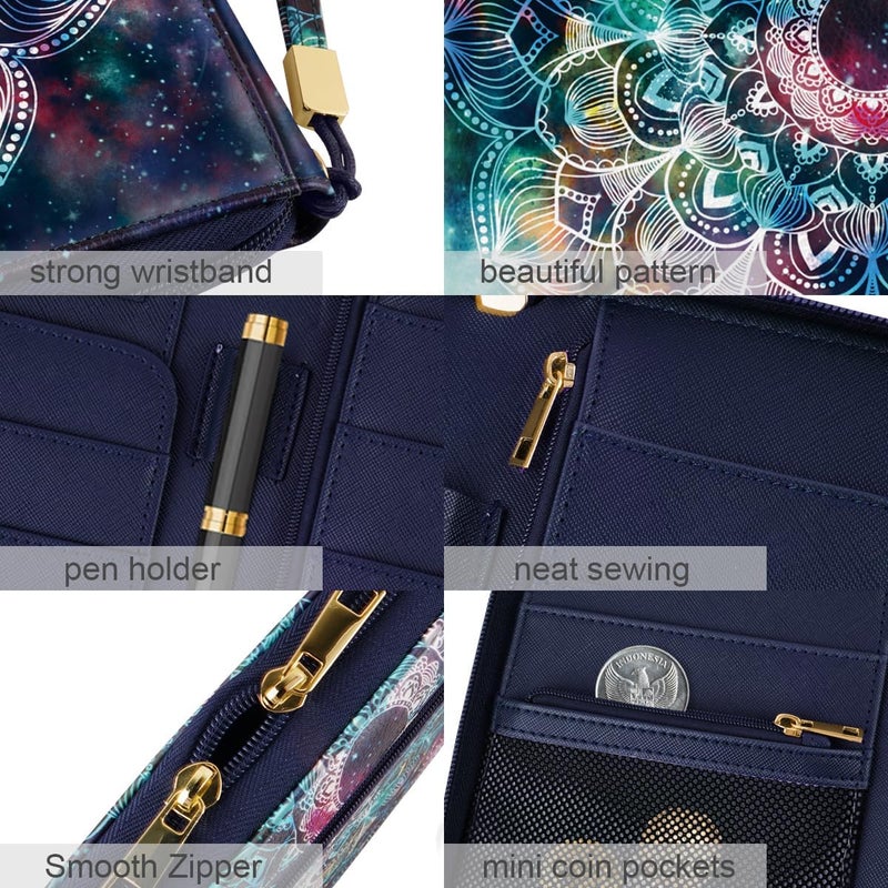 Simikol Family Passport Holder Wallet RFID Blocking Document Organizer PU Leather Mulit-purpose Travel Wallet Credit Cards Case for Women Men,Mandala - Image 5